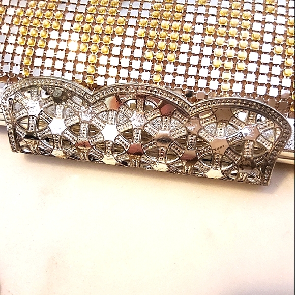 Metal Mesh Vintage Evening Bag Clutch Or Strap Silver And Gold - Picture 12 of 13